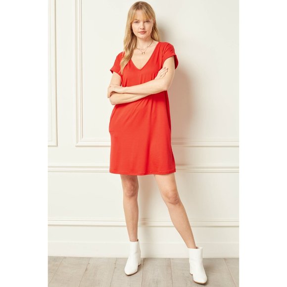 Entro Everyday Pocket Short Dress, Red - Picture 1 of 6